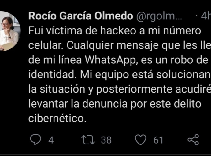 Hackean la cuenta de WhatsApp de la diputada Rocío García